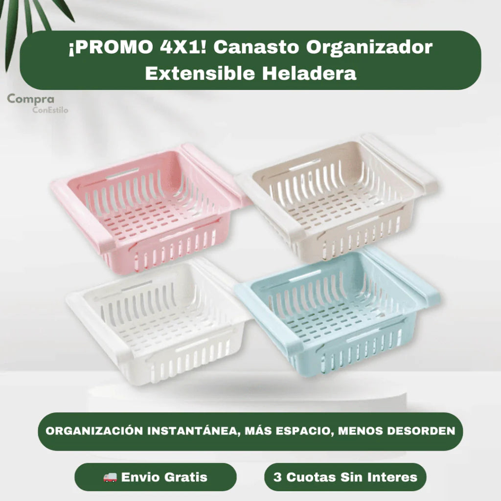 ¡PROMO 4X1! Canasto Organizador Extensible Heladera